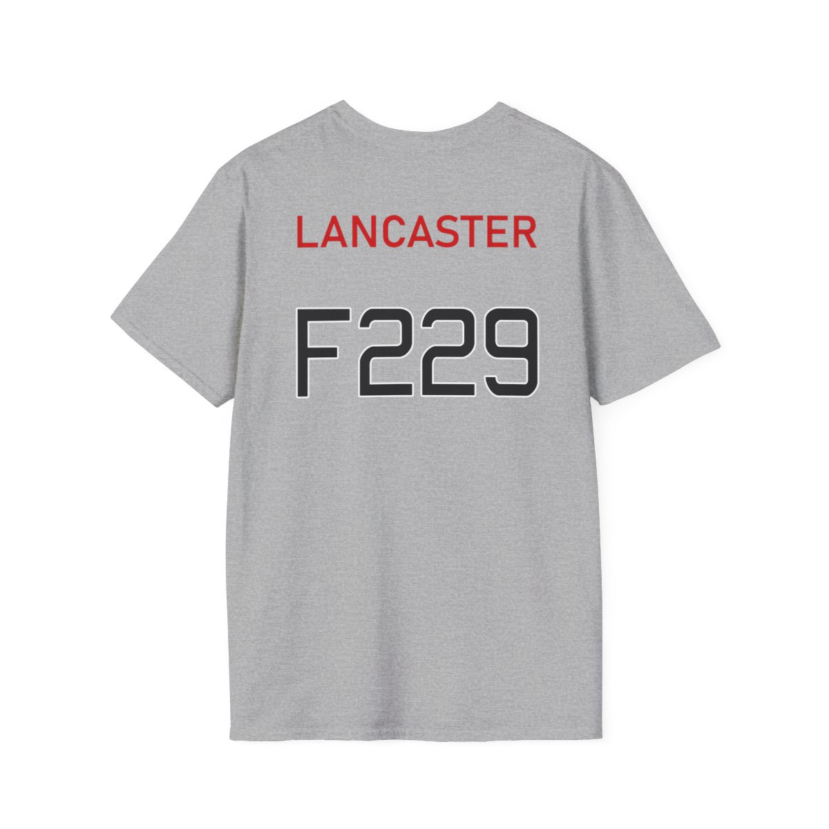 HMS Lancaster T-shirt in grey, back view.