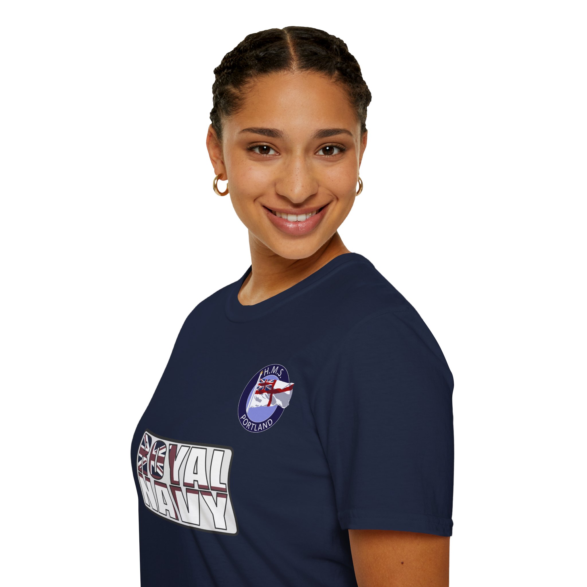 HMS Portland T-shirt in navy blue, front view.