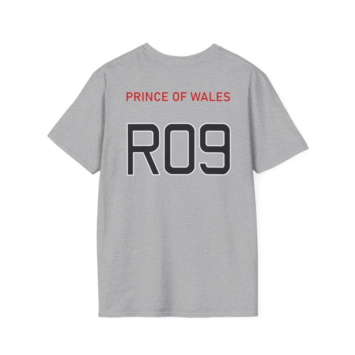 HMS Prince of Wales T-shirt in grey, back view.