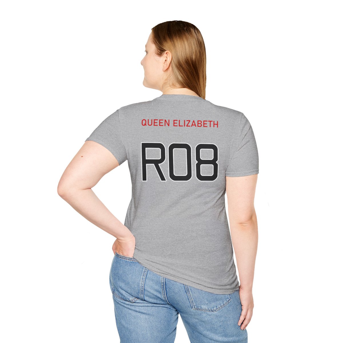 HMS Queen Elizabeth T-shirt in grey, back view.