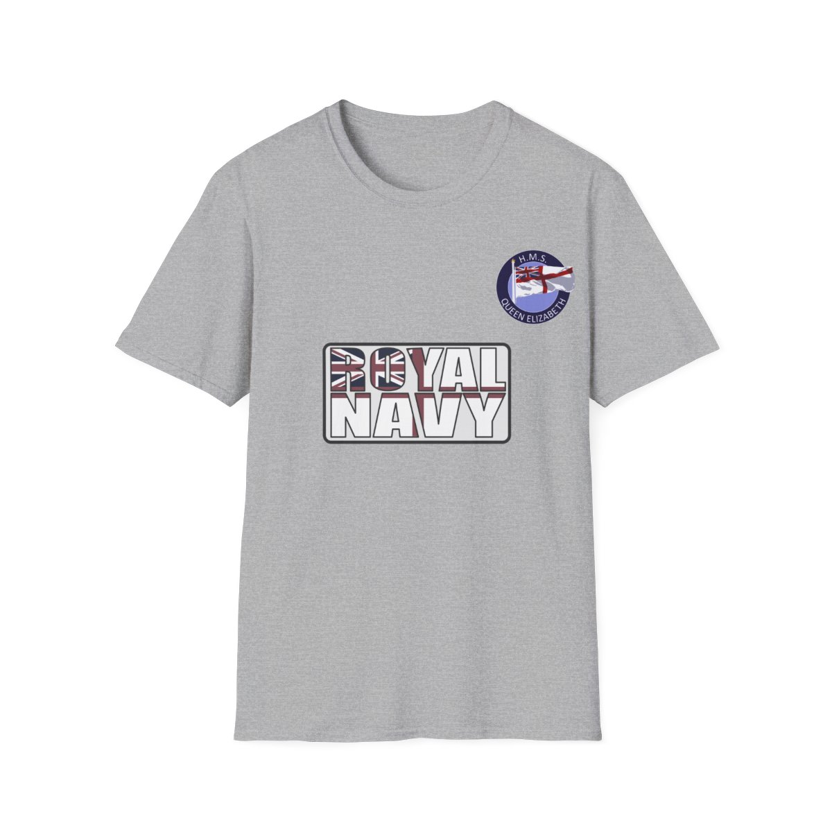HMS Queen Elizabeth T-shirt in navy blue, front view.