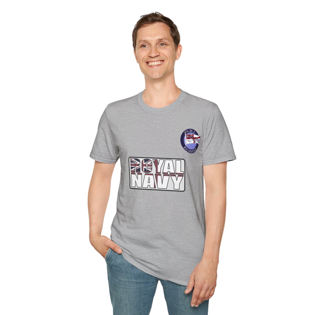 HMS Richmond T-shirt in grey, front view.